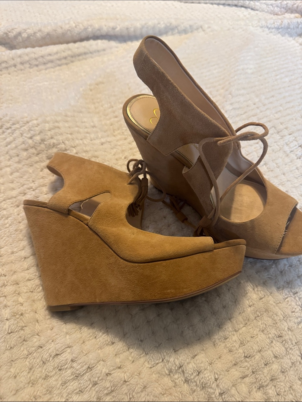 Jessica Simpson Tan Suede Lace-Up Wedge Sandals